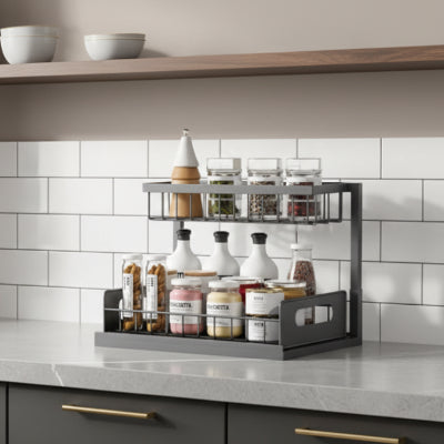 etagere coulissante deux niveaux en metal noir Coulisséo