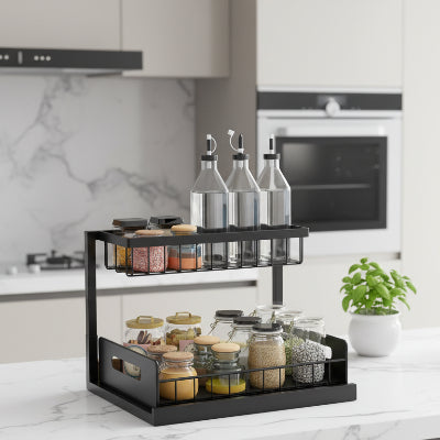 etagere coulisaante double niveau robuste et coulissante metal noir Coulisséo