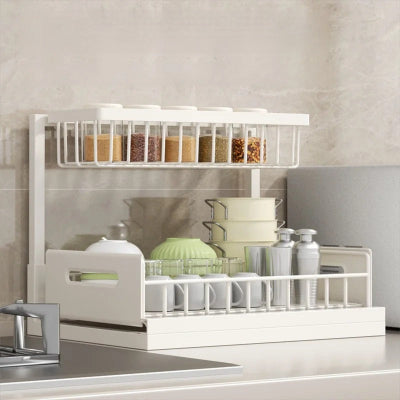 etagere coulissante double niveau robuste metal blanc Coulisséo
