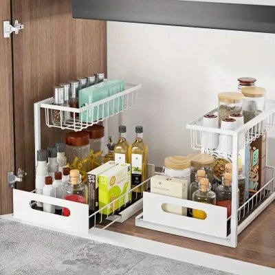 etagere coulissante large capacite deux niveaux blanc Coulisséo