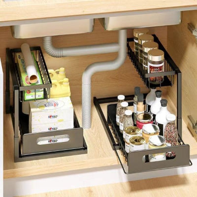 etagere coulissante sous evier large capacite resistente humidite Coulisséo