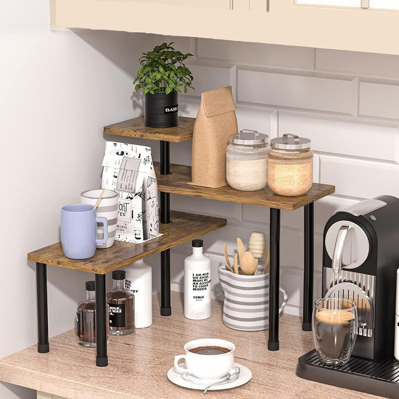 Etagere cuisine bois marron 3 niveaux station café KitchyTier