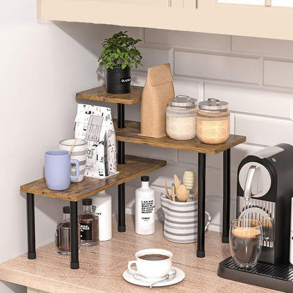 Etagere cuisine bois marron 3 niveaux station café KitchyTier