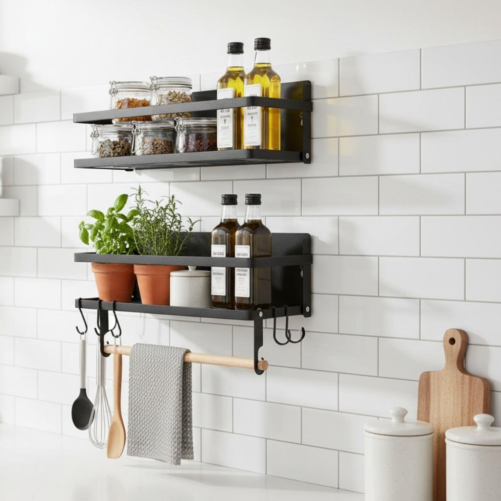 etagere cuisine murale barre crochets amovibles ustensiles torchons OptiMur