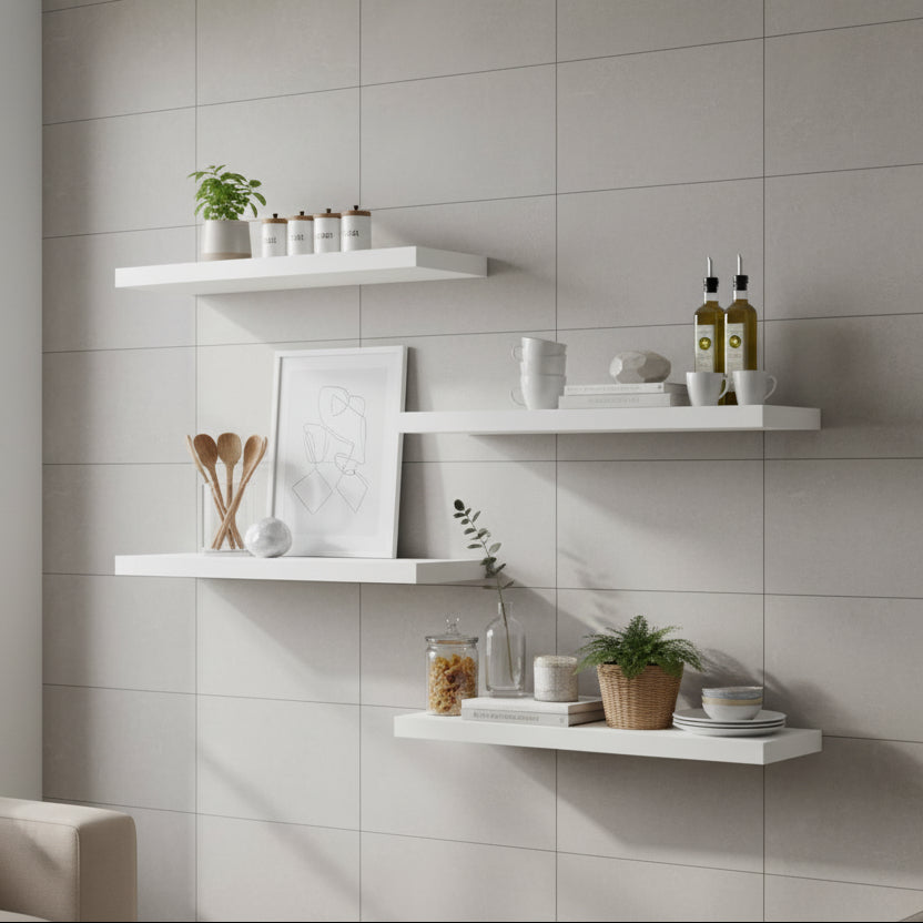 etagere cuisine murale bois rangement mural fonctionnel blanc Velora