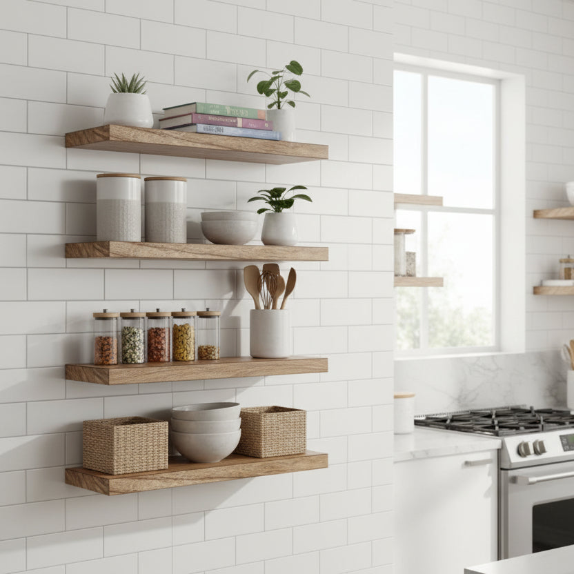 etagere cuisine murale bois rangement mural fonctionnel marron clair Velora
