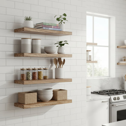 etagere cuisine murale bois rangement mural fonctionnel marron clair Velora