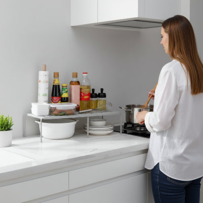 etagere cuisine retractable grise pratique pour ustensiles et epices