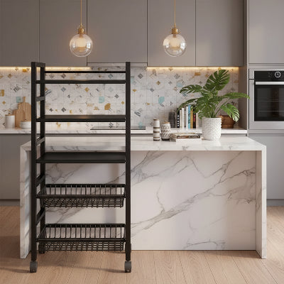 etagere cuisine sur pied cinq niveaux avec deux paniers integres