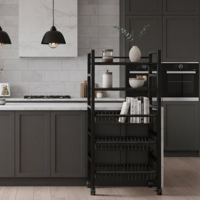 etagere cuisine sur pied cinq niveaux avec trois paniers integres