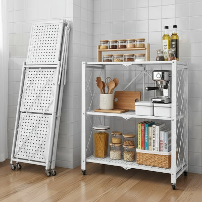 Étagère cuisine sur pied pliable 3 niveaux Espace Titan blanc