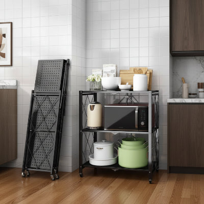 Étagère cuisine sur pied pliable 3 niveaux Espace Titan noir