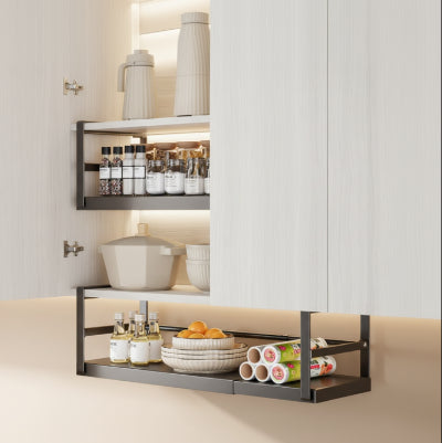 etagere cuisine suspendue interieur et exterieur de placard metal noir