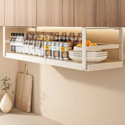 etagere cuisine suspendue metal blanc pour bouteilles et epices