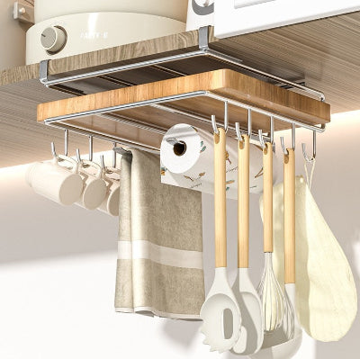 etagere cuisine suspendue sans percage gris avec crochets un niveau