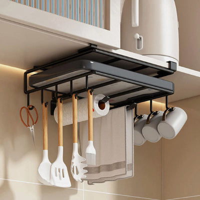 etagere cuisine suspendue sans percage noir avec crochets un niveau