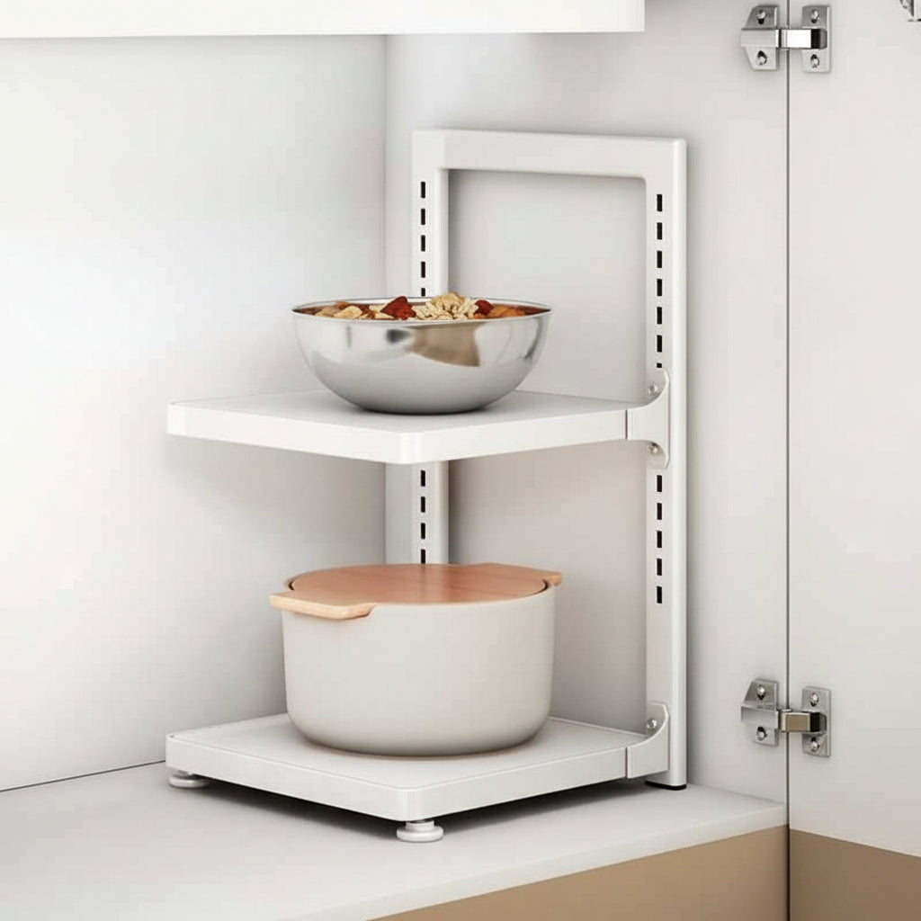Etagere de cuisine a poser blanc 2 niveaux simple KitchenMax