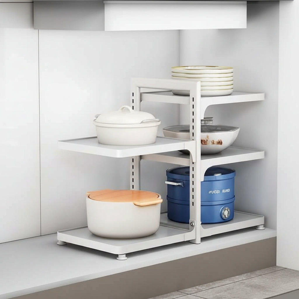 Etagere de cuisine a poser blanc 3 niveaux double KitchenMax