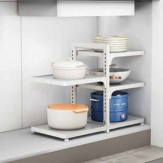 Etagere de cuisine a poser blanc 3 niveaux double KitchenMax