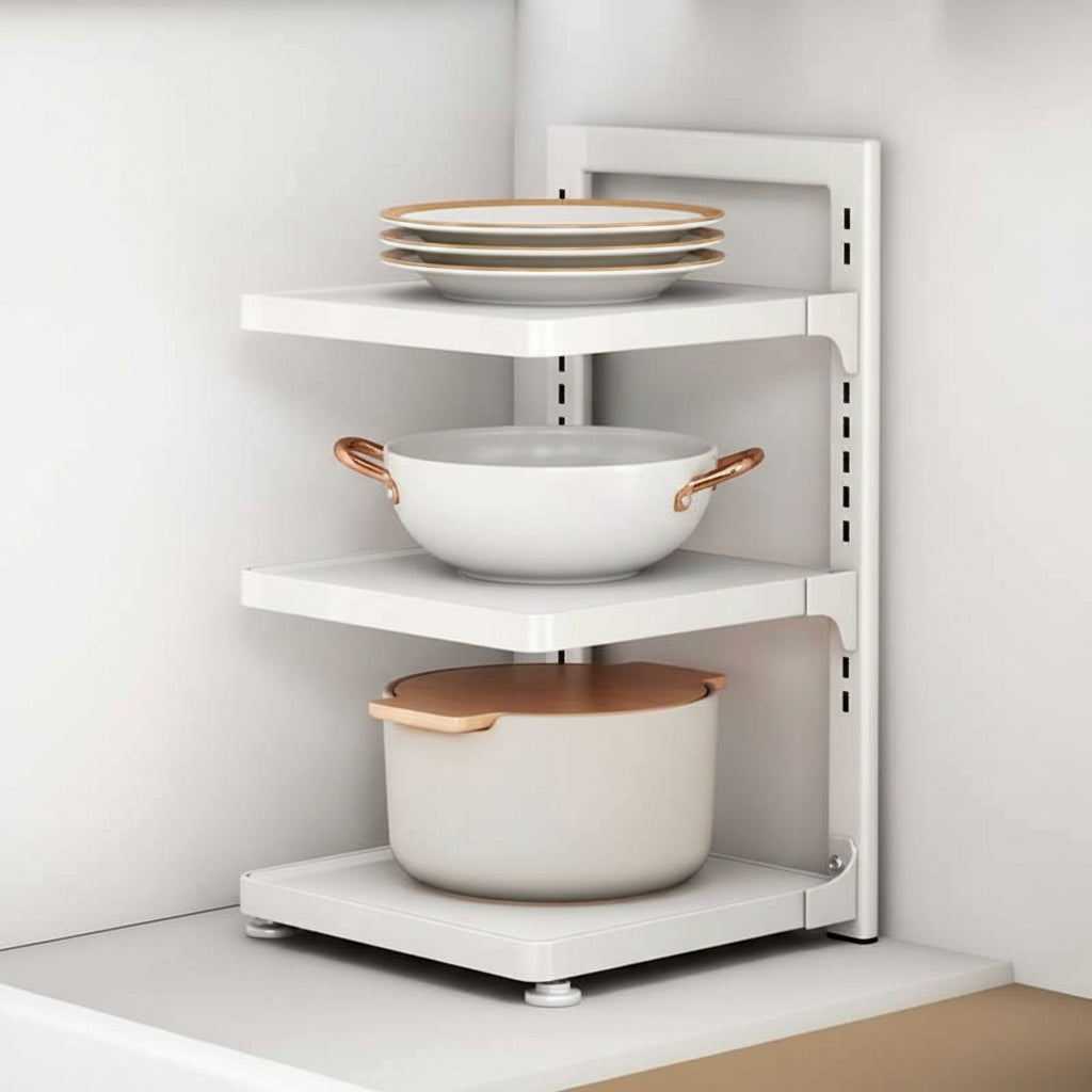 Etagere de cuisine a poser blanc 3 niveaux simple KitchenMax