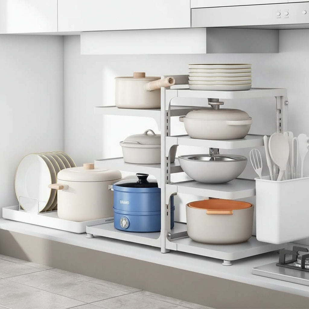 Etagere de cuisine a poser blanc 4 niveaux double KitchenMax