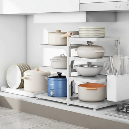 Etagere de cuisine a poser blanc 4 niveaux double KitchenMax