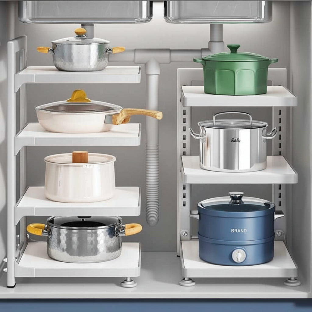 Etagere de cuisine a poser multifonction rangement KitchenMax Pur White