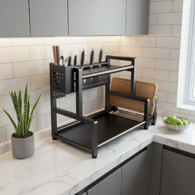 étagère de cuisine multifonction rangement ustensiles epices planche deux niveaux