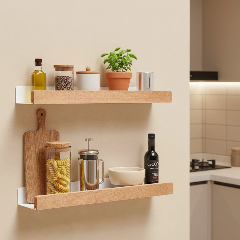 étagère de cuisine murale bois blanc métal élégant FlexiWall 50cm