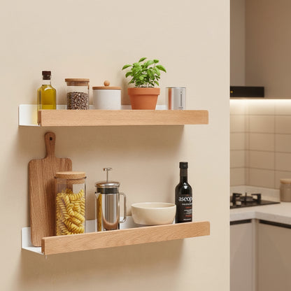 étagère de cuisine murale bois blanc métal élégant FlexiWall 50cm