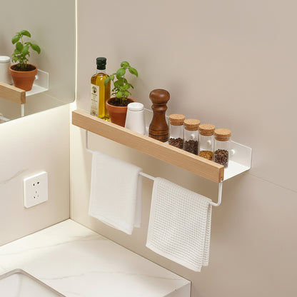 étagère de cuisine murale bois métal blanc avec barre 50cm