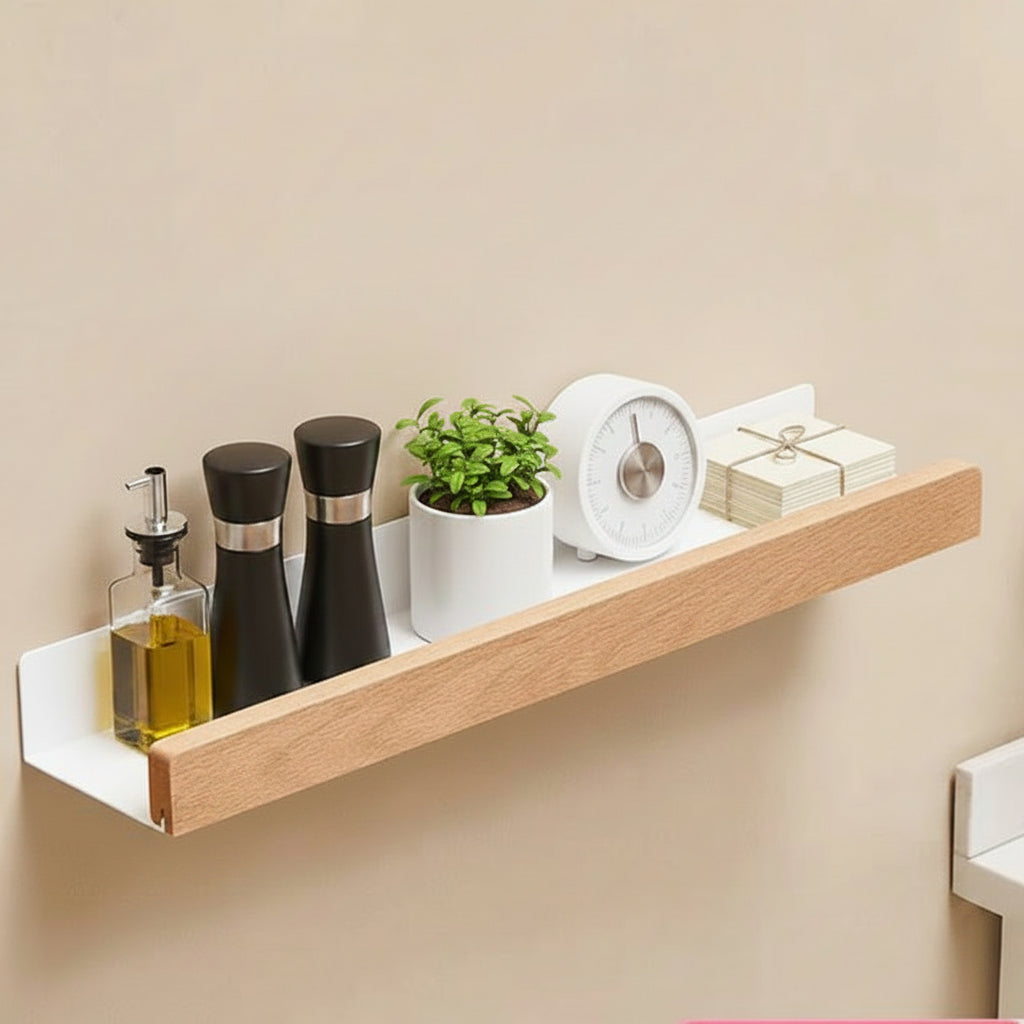 étagère de cuisine murale bois métal blanc sans barre 50cm