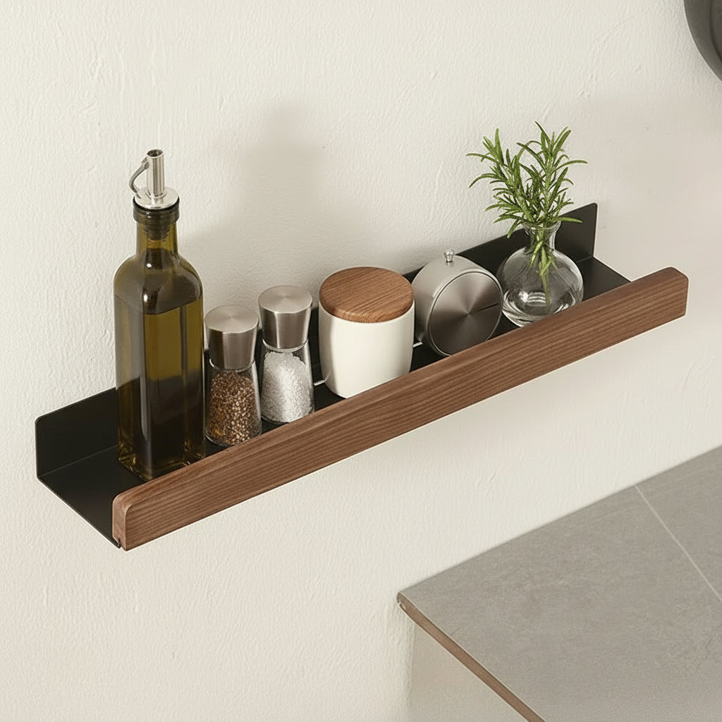 étagère de cuisine murale bois métal noir sans barre 50cm