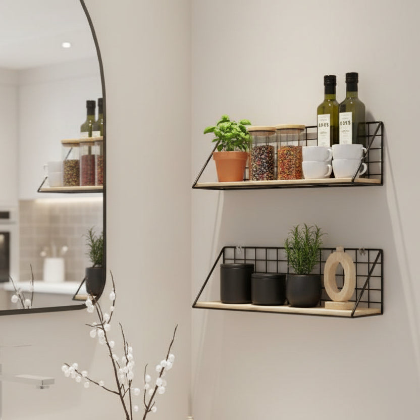 etagere de cuisine murale cadre metallique noir bois stratifie MetalWood