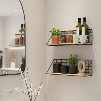etagere de cuisine murale cadre metallique noir bois stratifie MetalWood