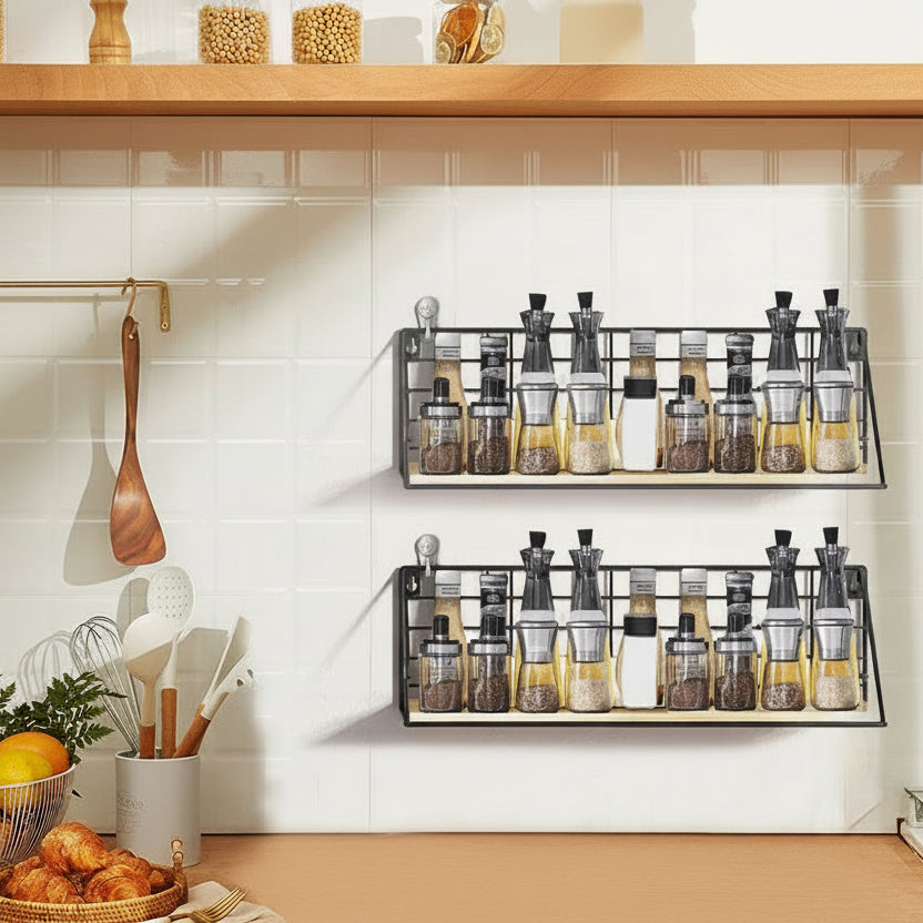etagere de cuisine murale installation facile sans percage MetalWood