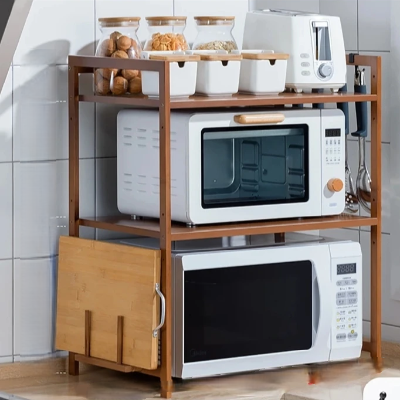 etagere en bois cuisine marron version double avec 4crochets