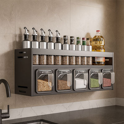 etagere epice rangement condiments 5 boites epices etanches Fortisaveur