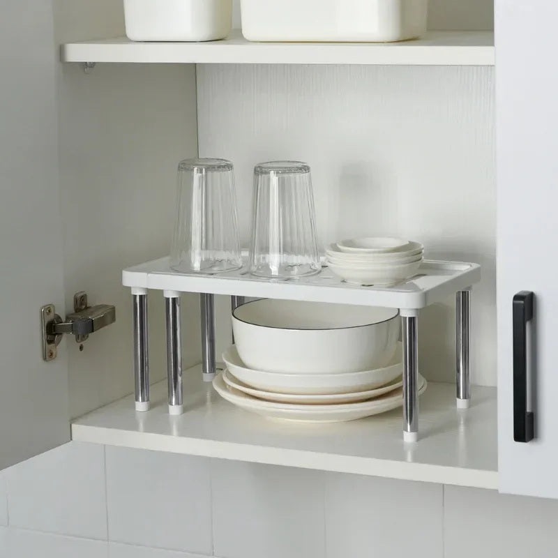etagere extensible acier inoxydable plastique blanc 6 pieds antiderapants SpaceLift