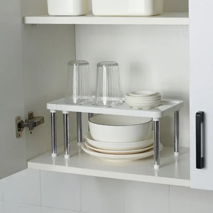 etagere extensible acier inoxydable plastique blanc 6 pieds antiderapants SpaceLift