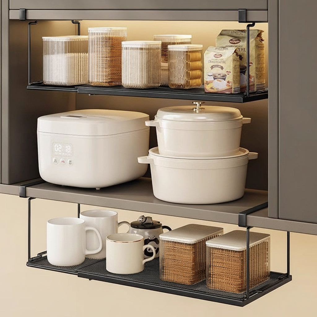 Étagère extensible sans perçage gain place différentes dispositions ExtendShelf