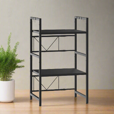 etagere four micro onde acier noir solide UltraRang 3Niveaux