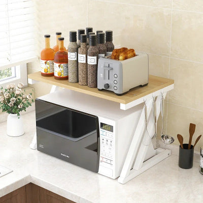 etagere micro onde blanc et bois naturel Z Stand