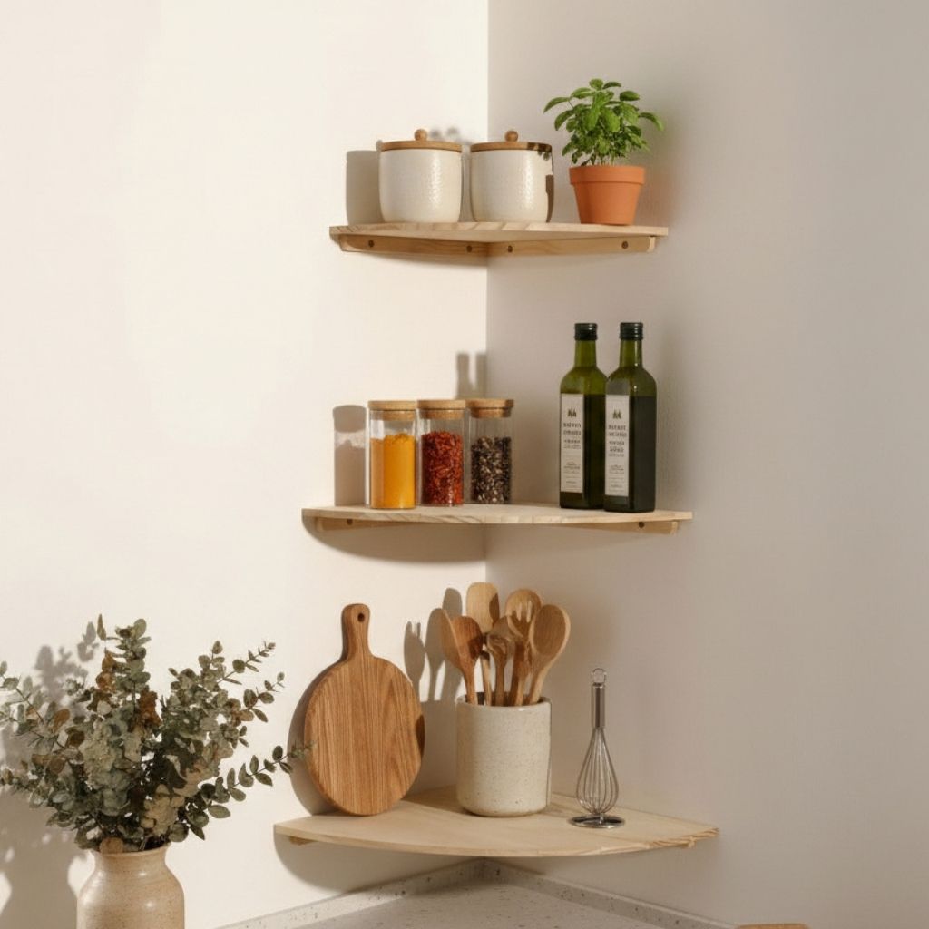 etagere murale bois cuisine angle mural tailles petite Moyenne large