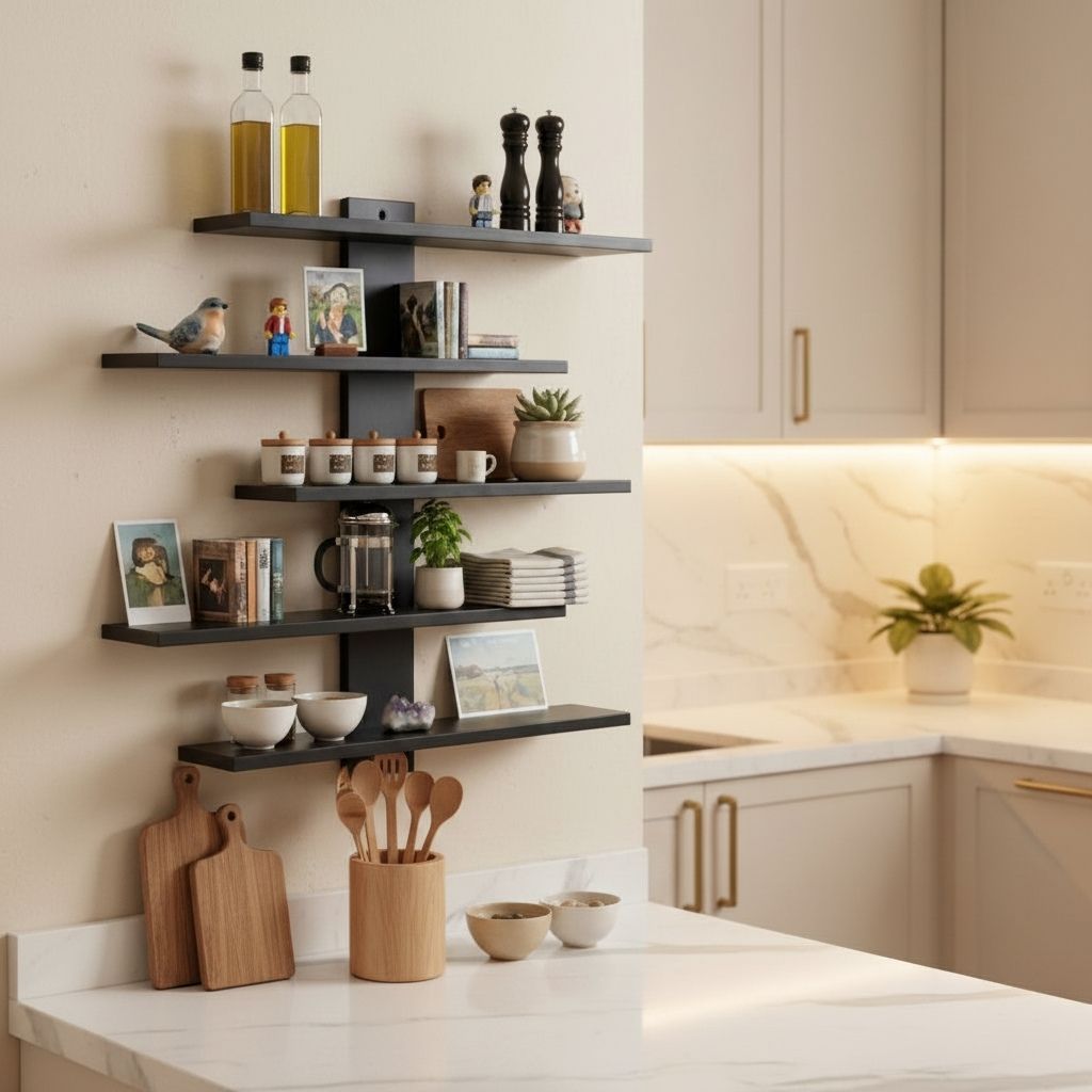 étagère murale cuisine 5 niveaux noir  accessoires cuisine design fonctionnelle