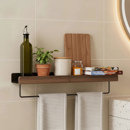 etagere murale cuisine 60 cm métal noir bois avec barre