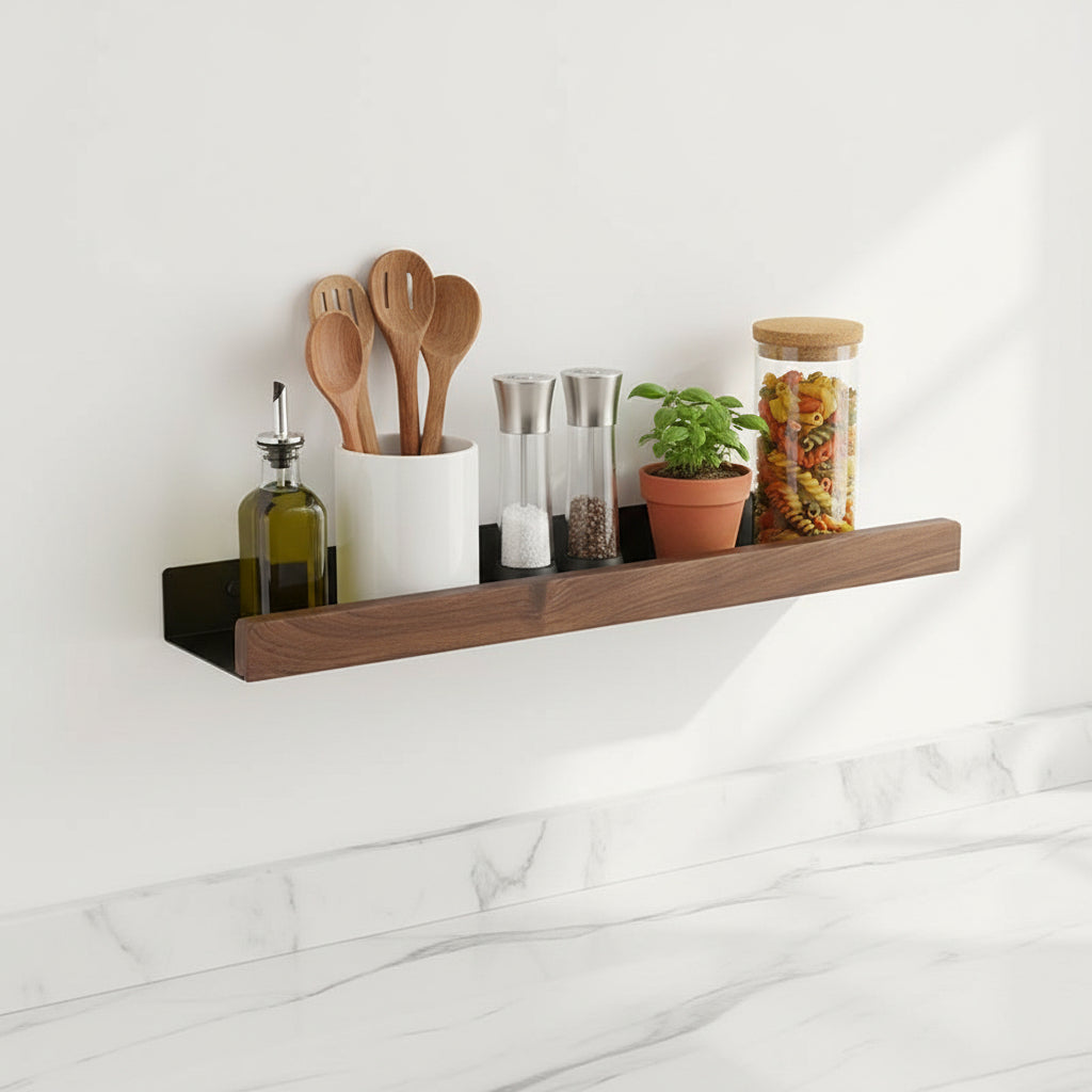 etagere murale cuisine 60 cm métal noir bois sans barre