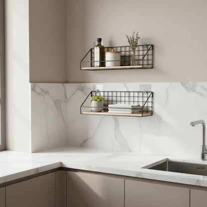 etagere murale cuisine bois fixation autocollante toute surface Atelier Mural