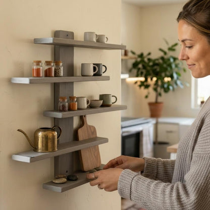 étagère murale cuisine gris femme épices design fonctionnelle