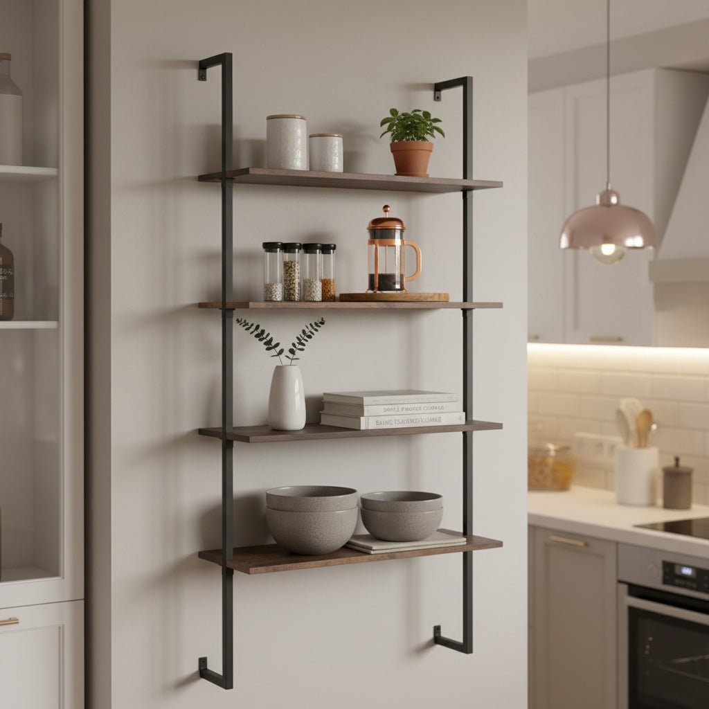 etagere murale cuisine metal noir bois rangement Rackly